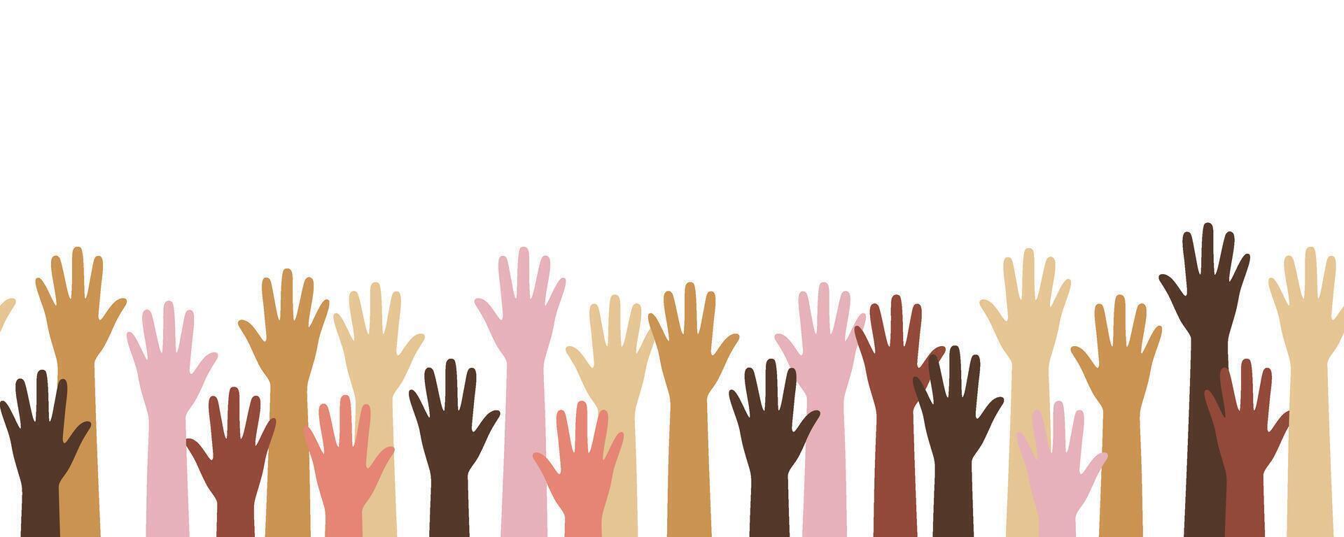 Colorful diverse of hands rise up illustration vector