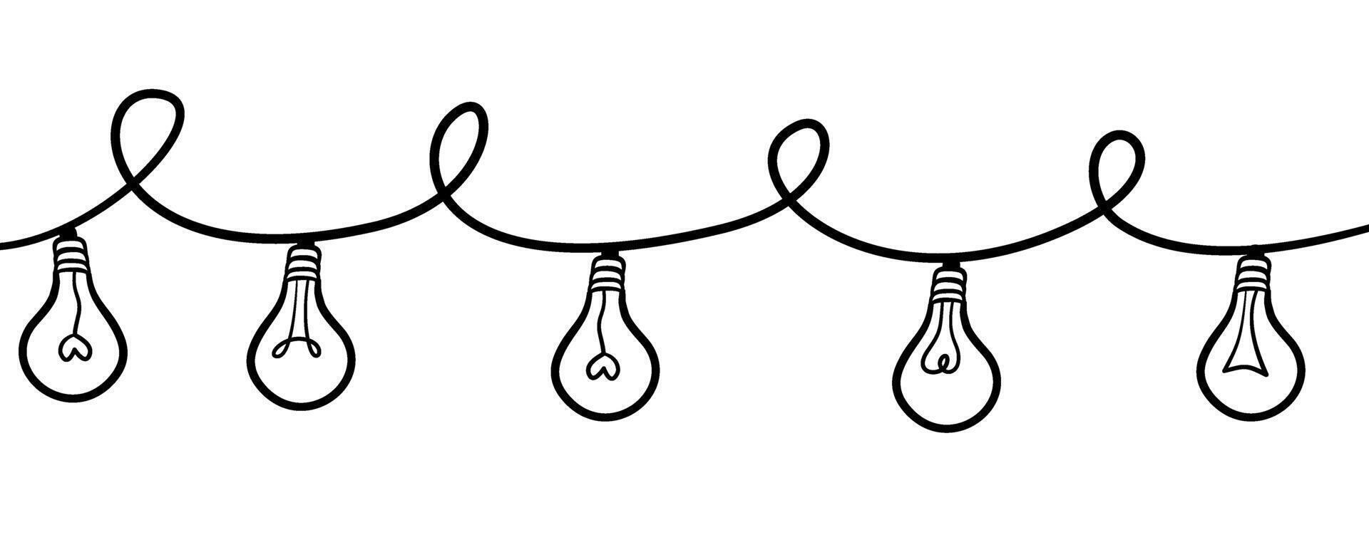 Doodle lightbulbs bunting illustration by hand drawn vector