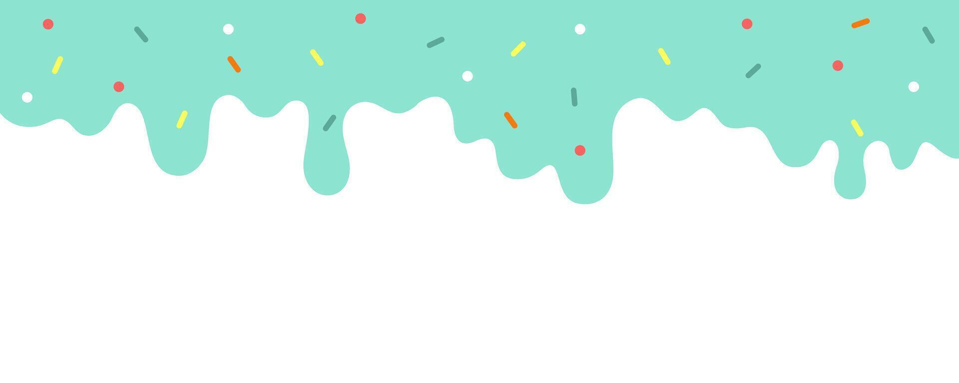 Mint sauce with sprinkles ice cream toppings seamless for Banner border and decoration. vector