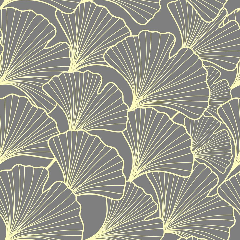 Golden ginkgo linear Japanese style seamless pattern for background fabric wallpaper banner vector