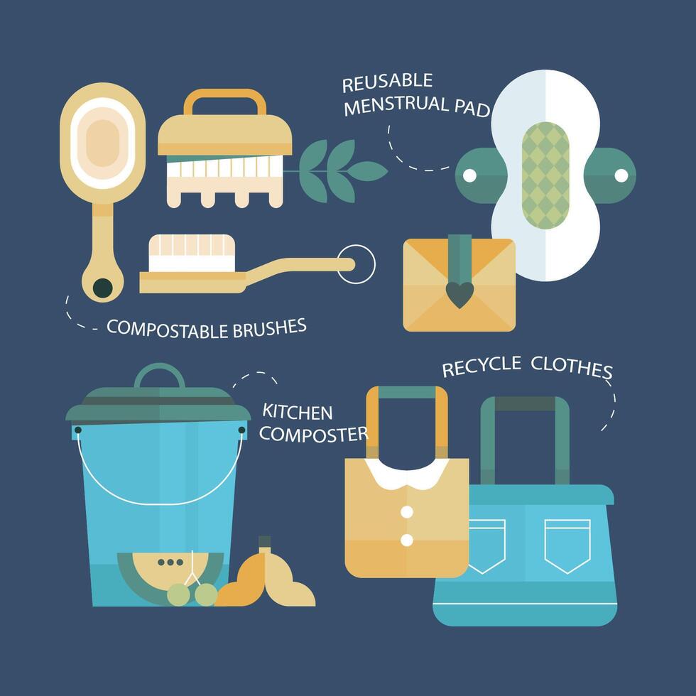 Eco Friendly Living Reusable Products and Waste Reduction illustration in isolated background vector
