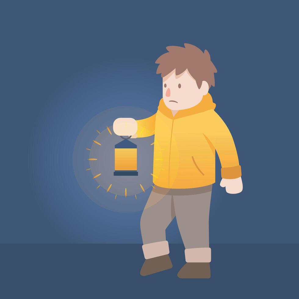 a boy bring lantern illustration in isolated background vector