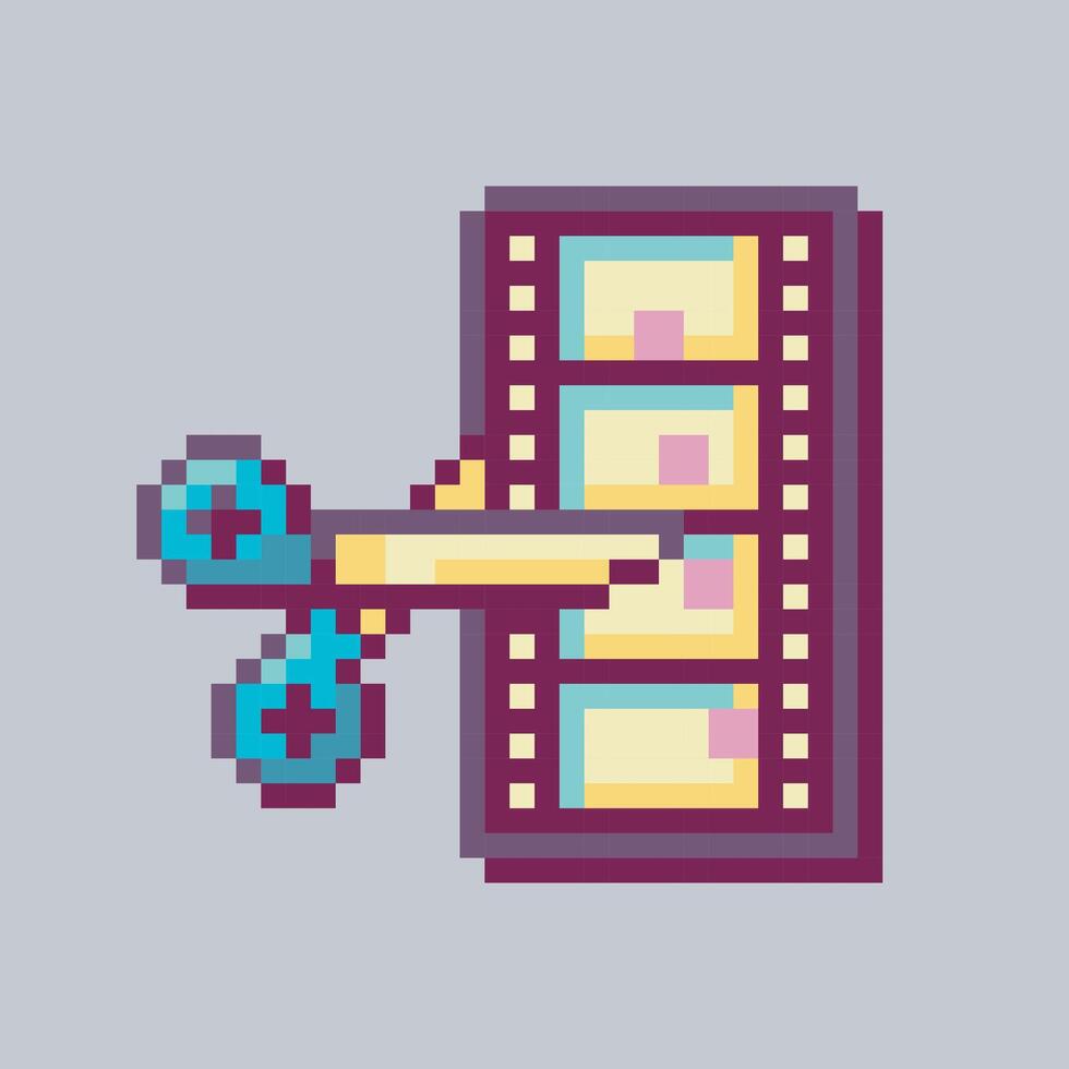 cutting film sign in pixel art style with isolated background vector