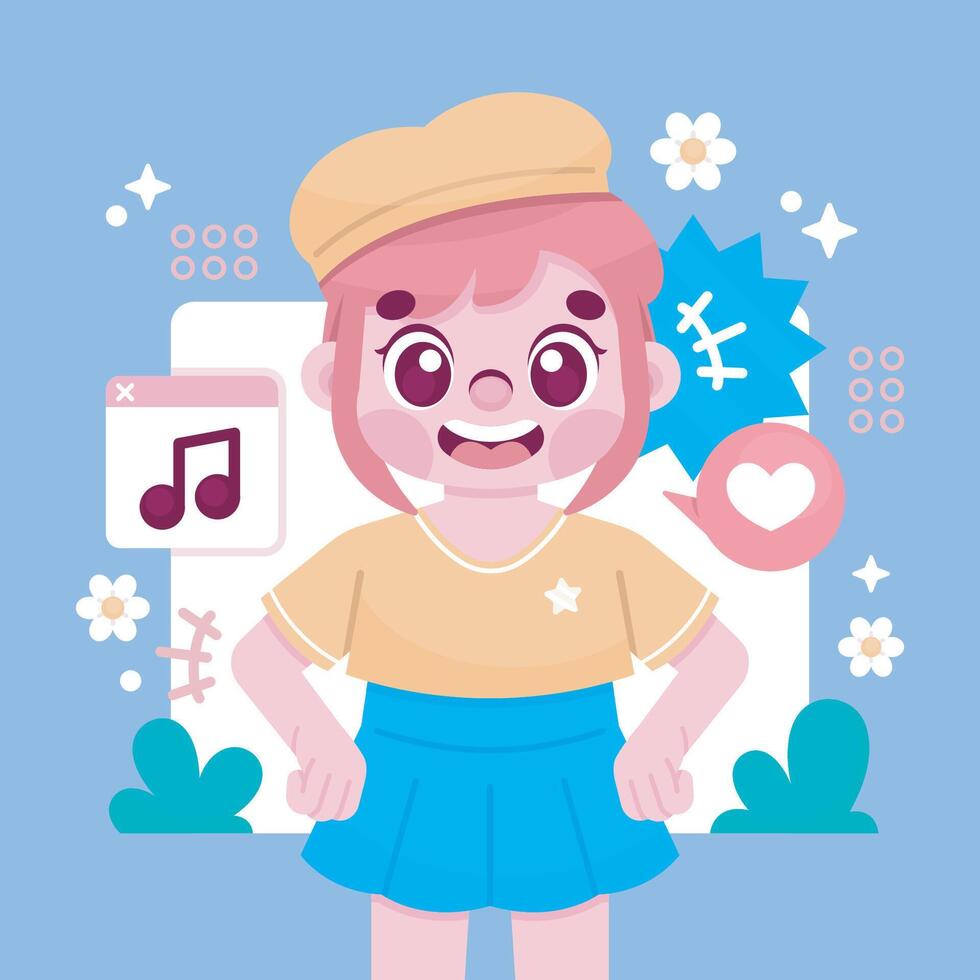 content creator girl illustration in isolated background vector