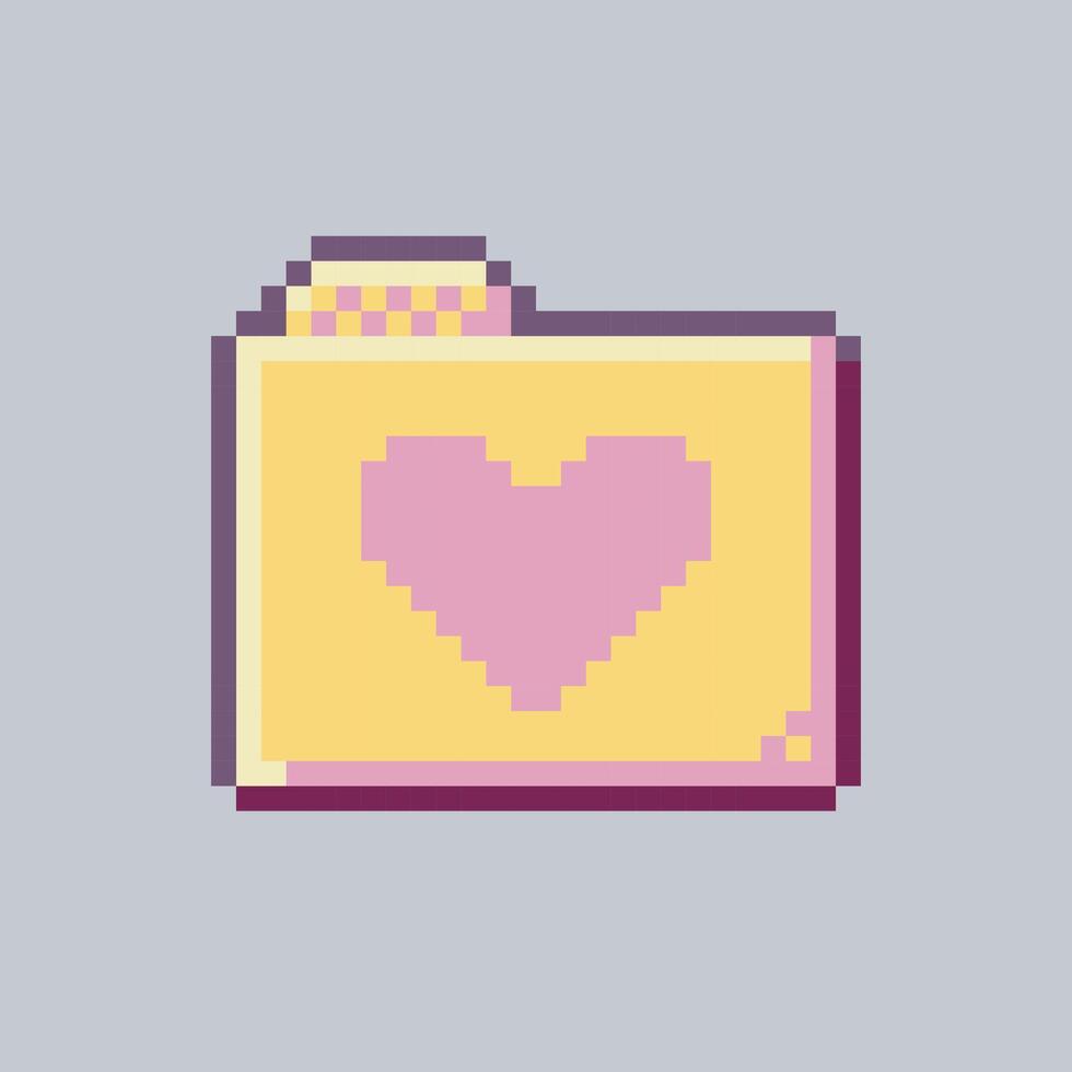 folder with love sign in pixel art style with isolated background vector