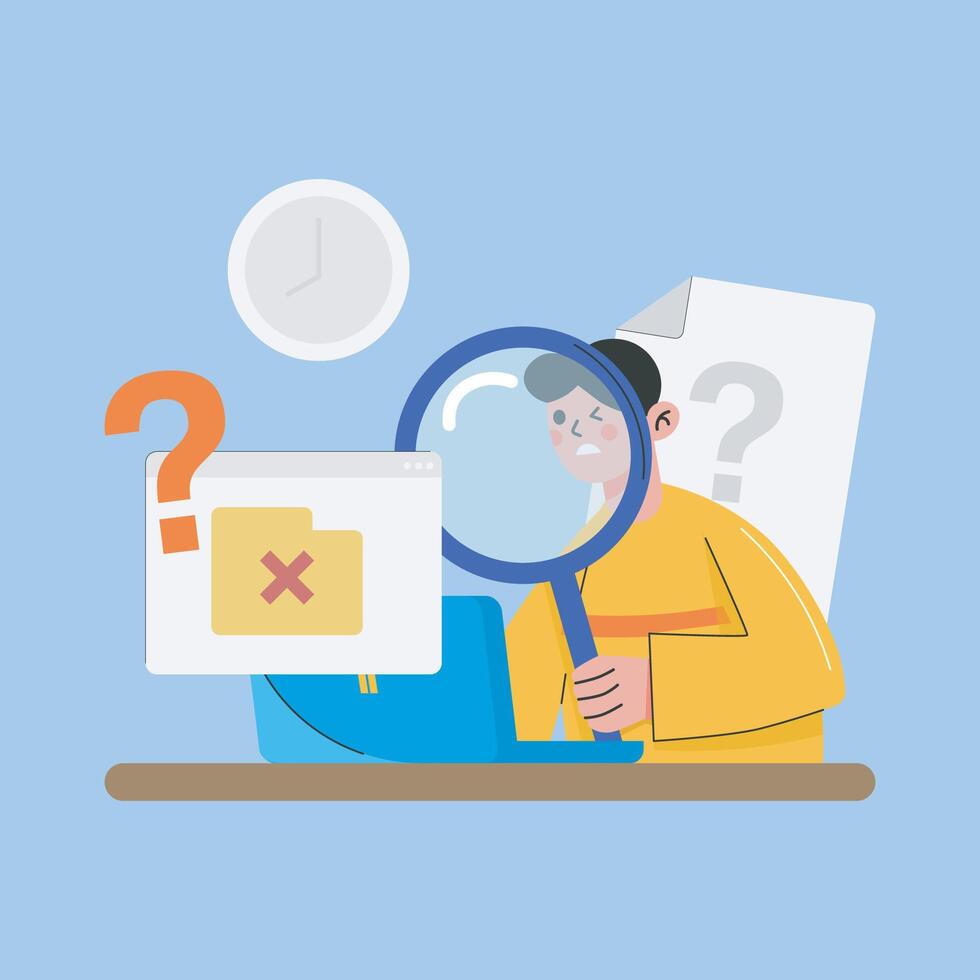 a man finding folder file with magnifier illustration in isolated background vector