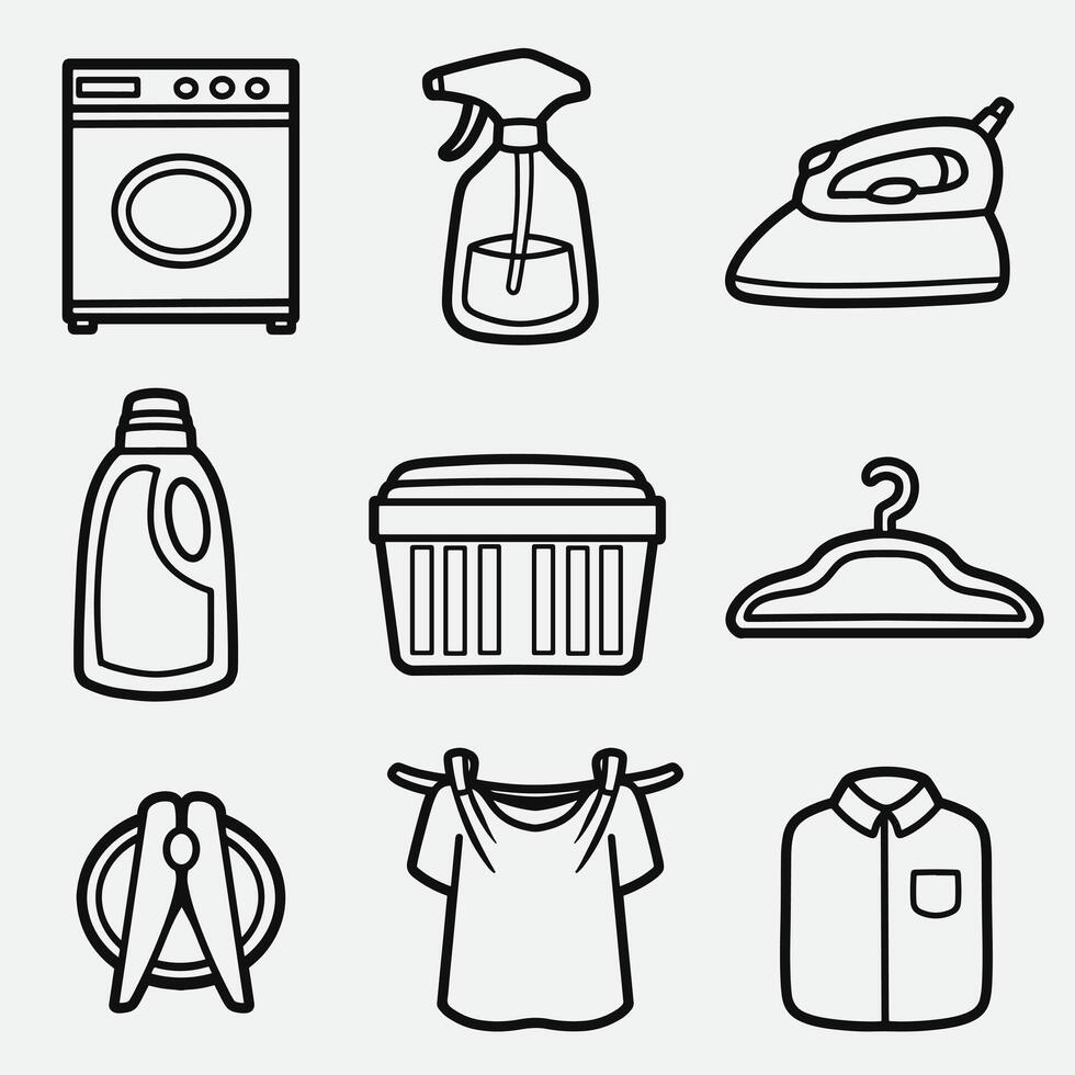 set of laundry equipment with outline style good for symbol, icon, element design, coloring book, coloring page, etc vector