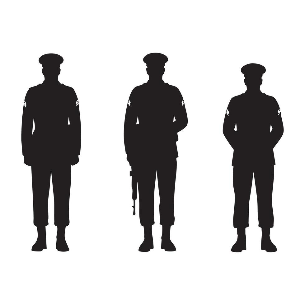 White canvas with a set of soldier silhouettes vector