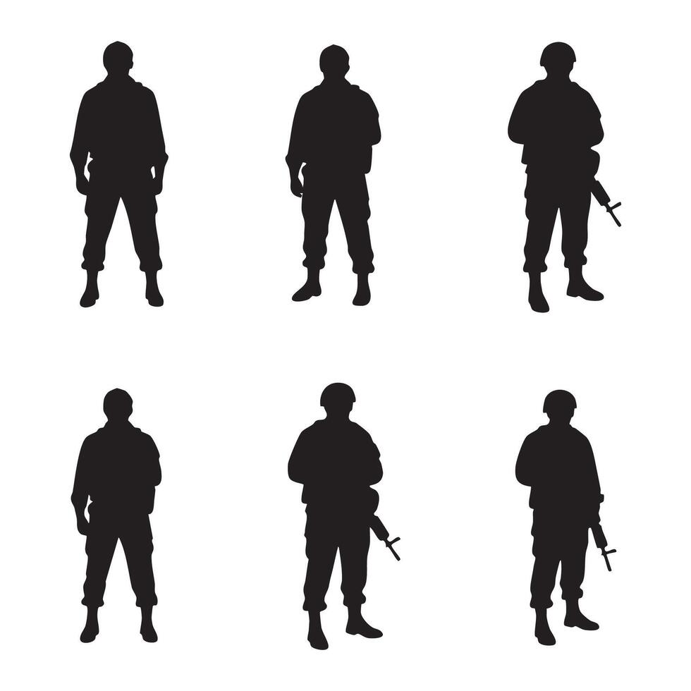 Silhouettes of soldiers displayed on a white backdrop vector