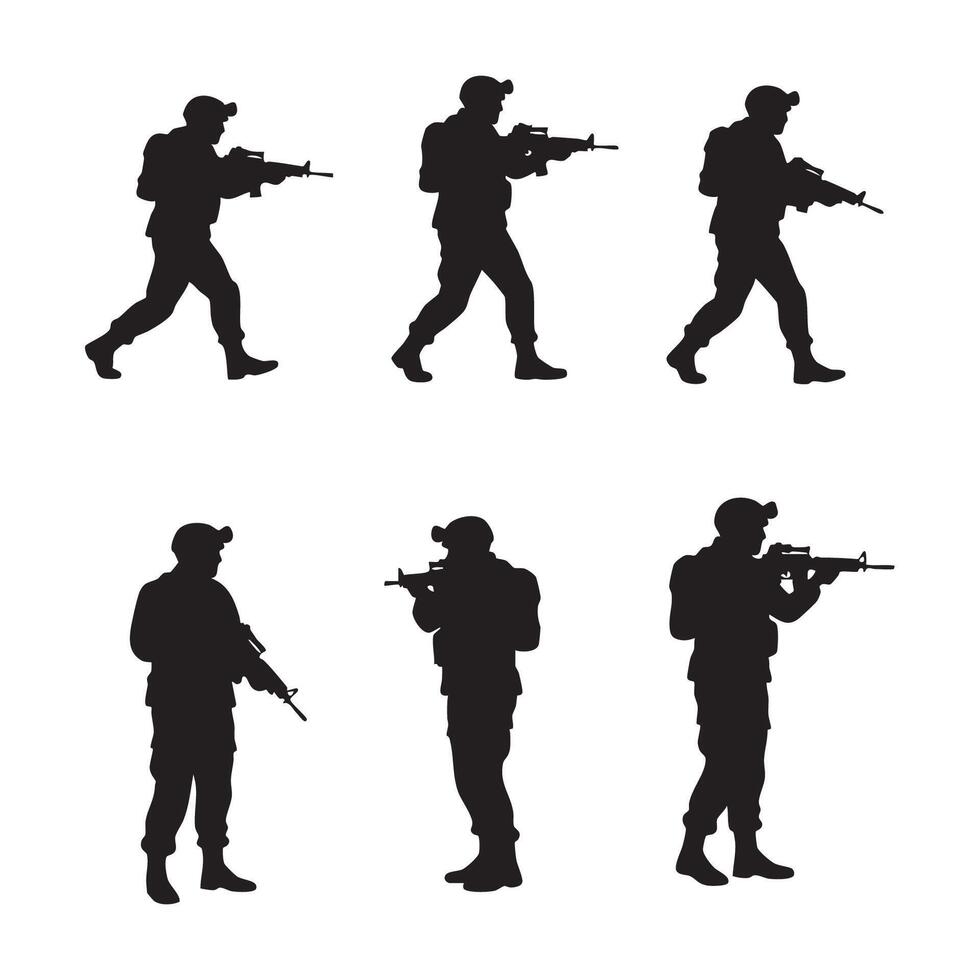 Silhouette group of military figures on a white background vector