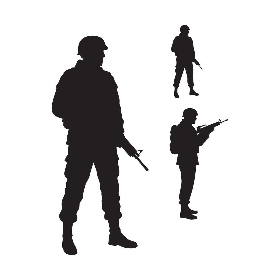 Group of soldier silhouettes placed on a white background vector