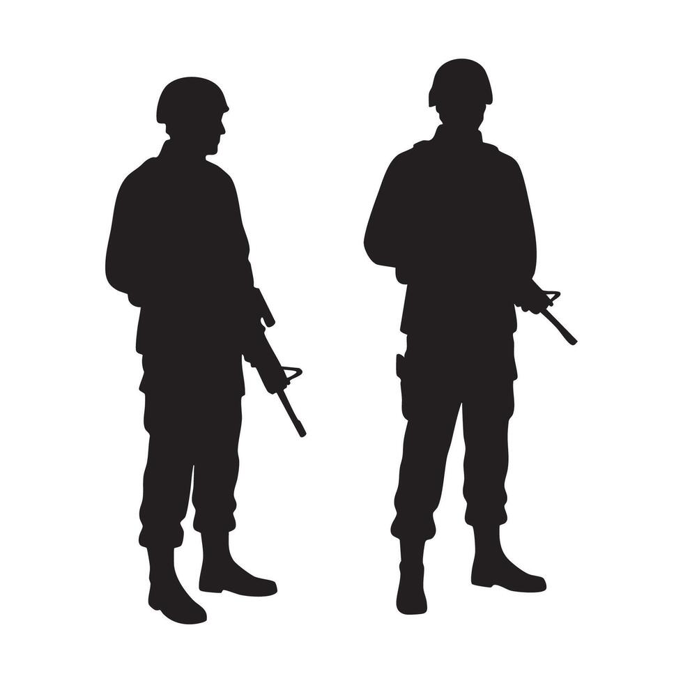 Silhouette-style soldiers arranged on a white background vector