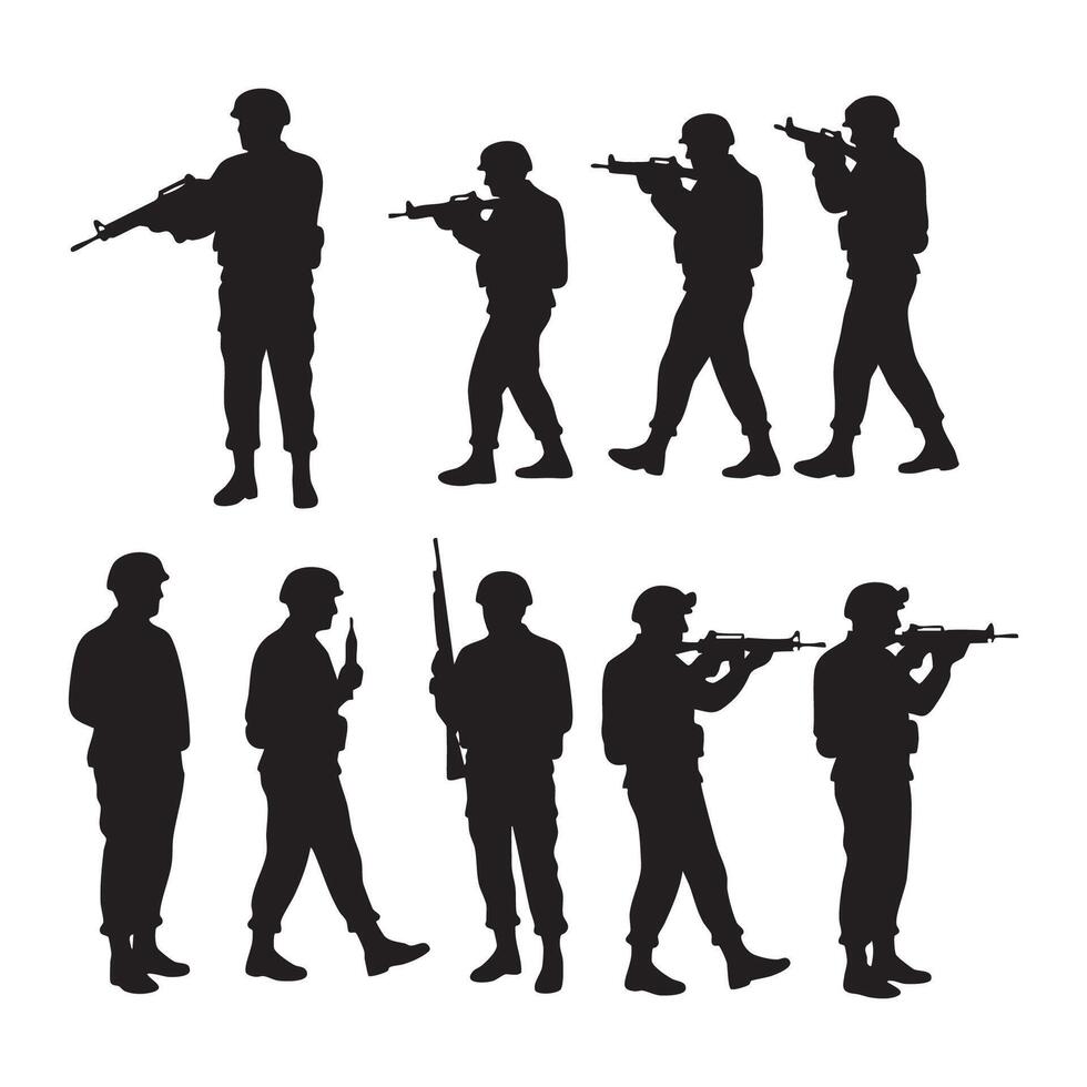 Black soldier silhouettes over a white background vector