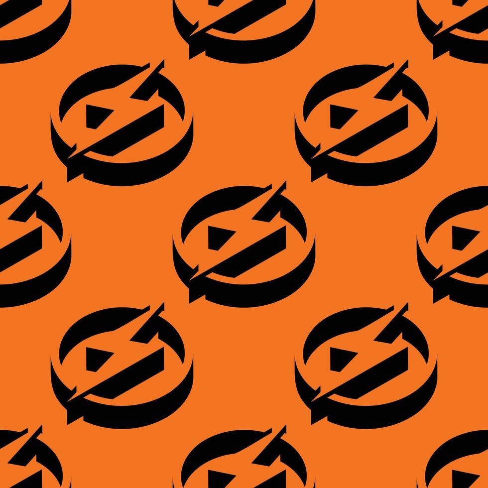 Isometric seamless pattern of lightning bolt signs with dynamic shadows and circular shapes on a vivid orange background. Energetic, modern design with bold negative space contrast. vector