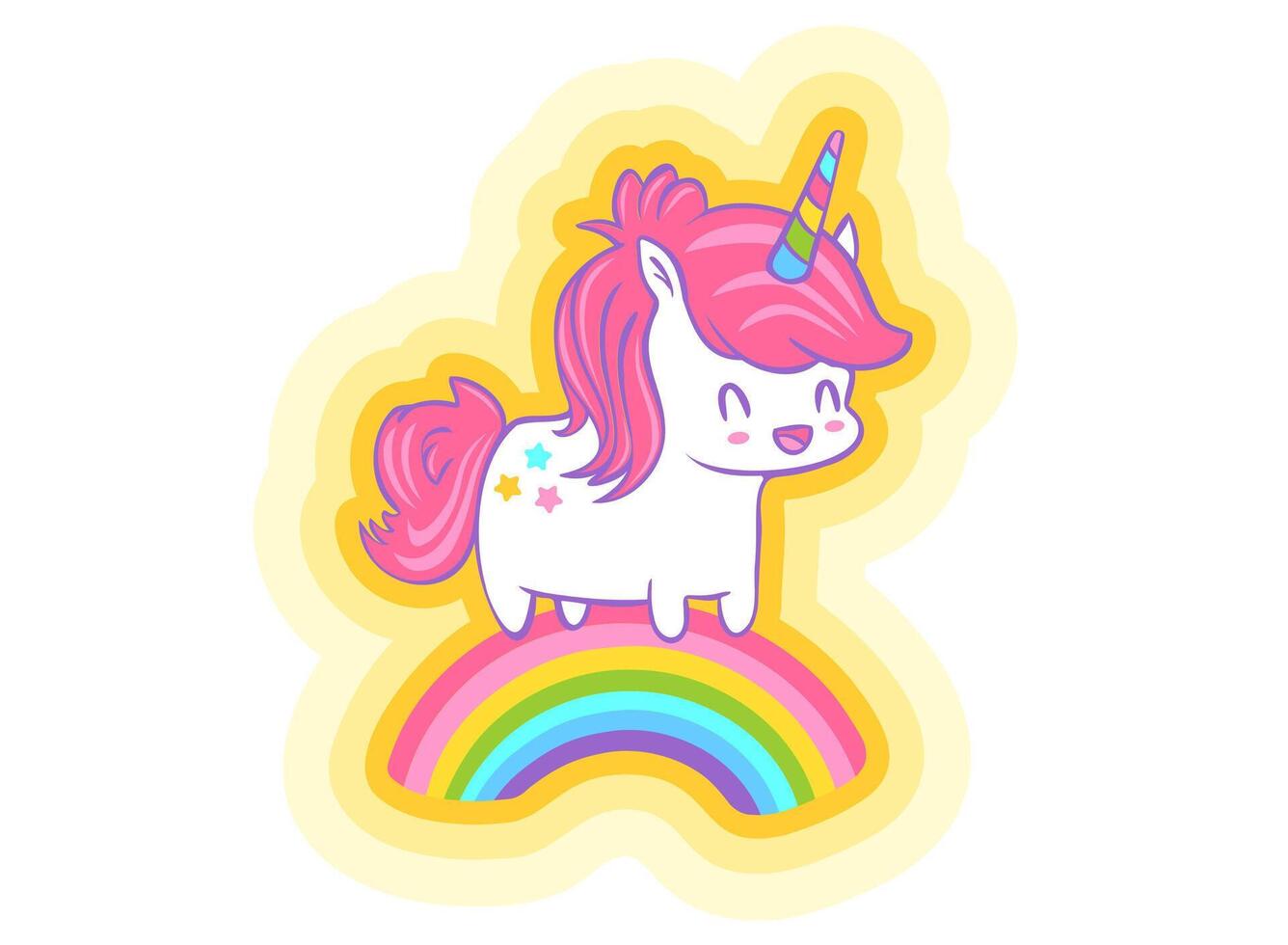 Cute unicorn and rainbow in kawaii style. Illustration of a cute unicorn is in rainbow vector