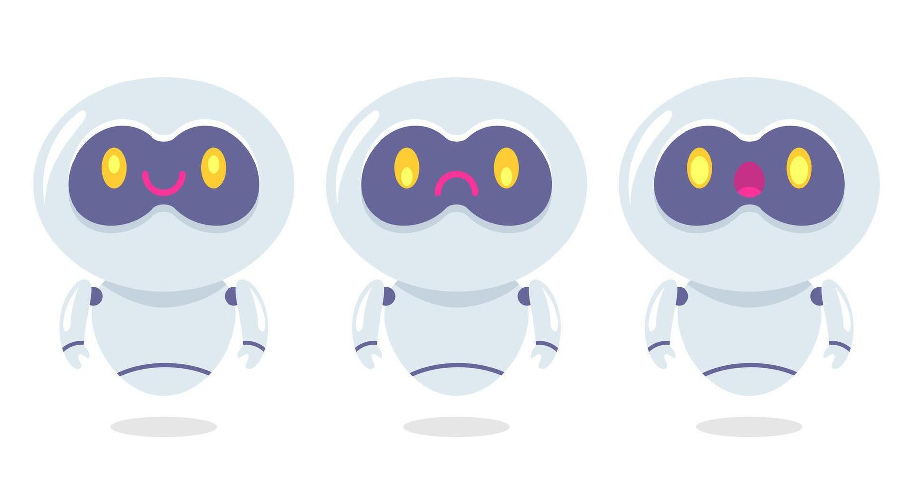 Illustration of a cute robot in different mood. Set icons for chat bot in flat style. vector