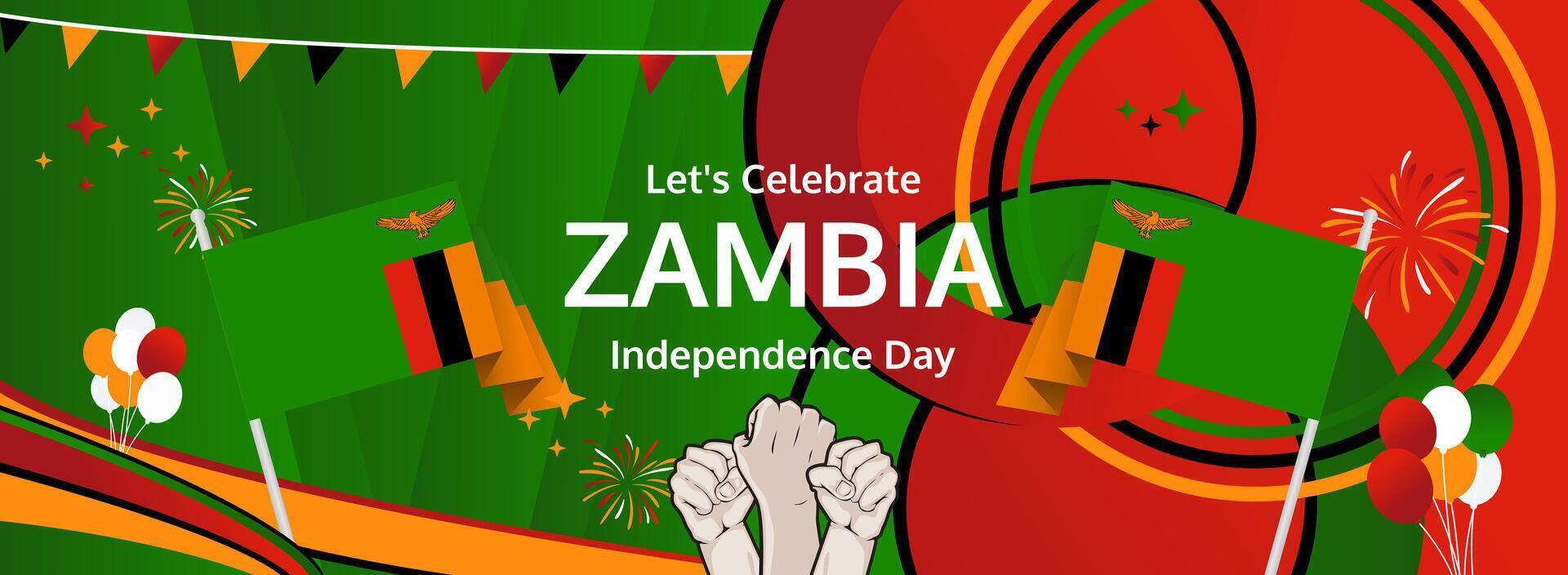 Celebrate 24 October with a Zambia National Day banner. Colorful patriotic design, perfect for carnival flyers, tourism outreach, or flash sale promotions vector