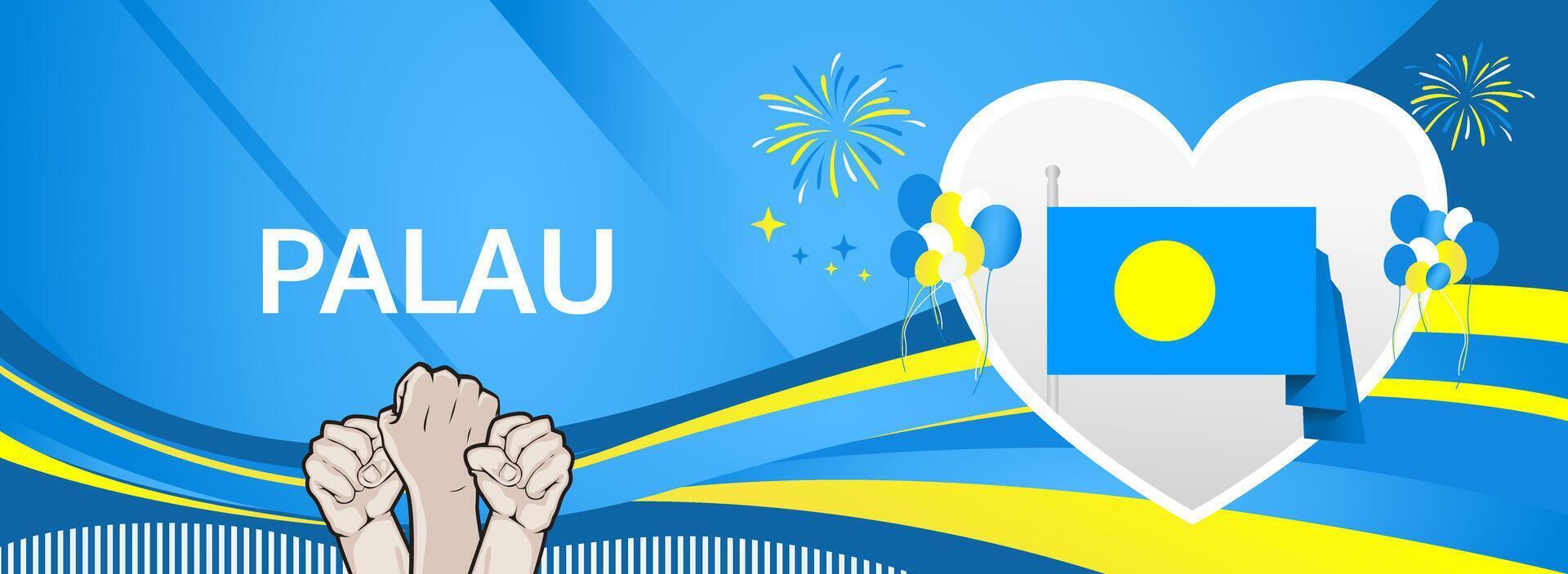 1 October Palau National Day greeting banner. Horizontal layout with Palau flag colors ideal for cultural celebrations, travel marketing, and holiday discounts vector