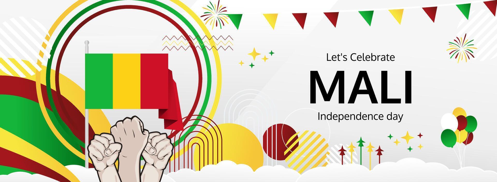 Mali Independence Day banner 22 September. Modern design with flag colors. Perfect for national holiday, tourism ads, event promos, and festive holiday sales vector