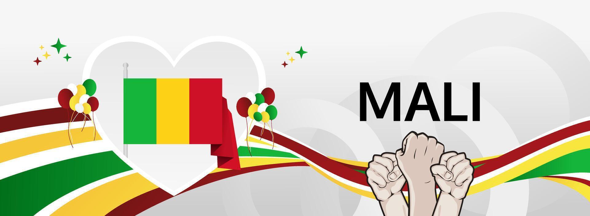 Happy Mali Independence Day banner. 22 September patriotic design with national colors, ideal for holiday promotions, event marketing, and tourism campaigns vector