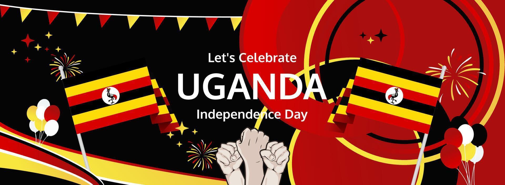 Uganda 9 October National Day banner. Bold and colorful background in flag tones, suited for tourism drives, holiday sales, or patriotic event flyers vector