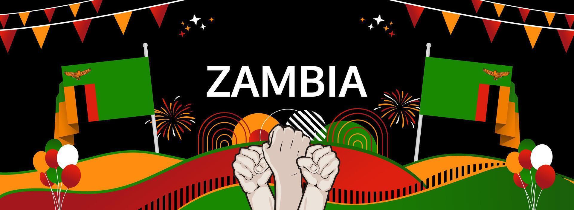 24 October Zambia Independence Day greeting. Modern banner with vibrant national tones, great for holiday campaigns, travel promos, or celebration posters vector