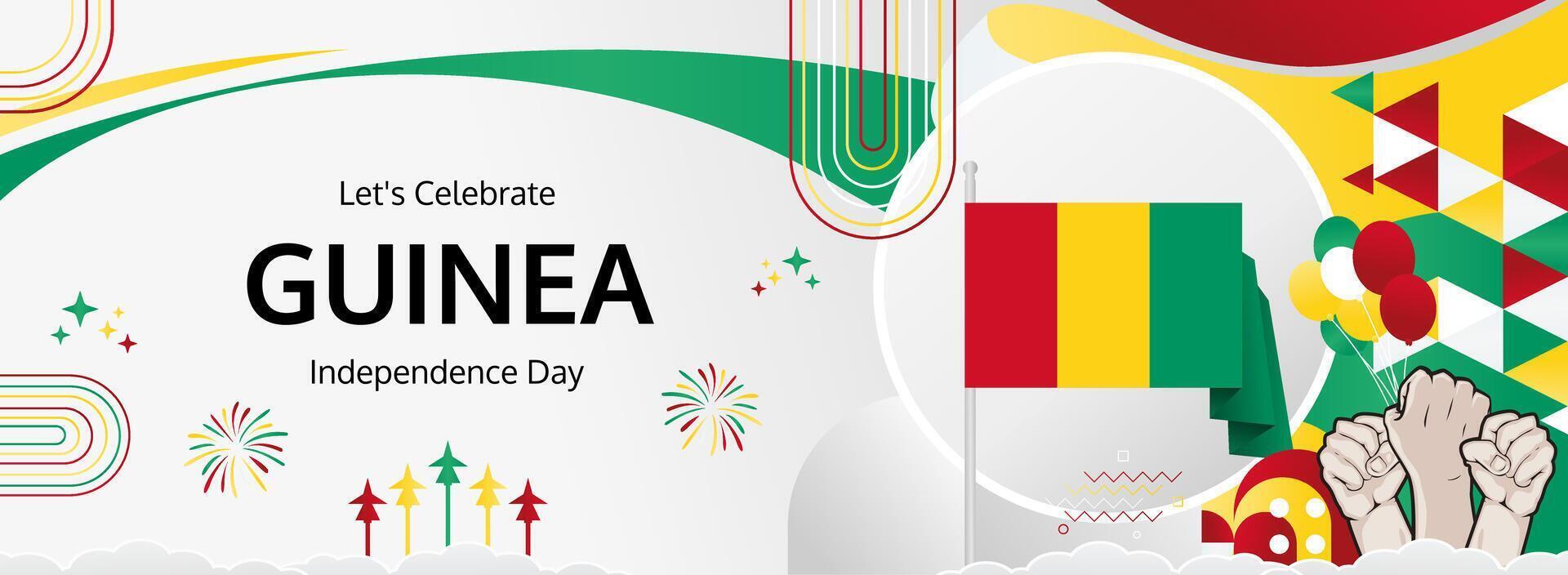 Guinea National Day modern banner. 2 October Happy Independence Day. Festive flag-colored background, ideal for tourism ads, event promos, or holiday flash sales vector
