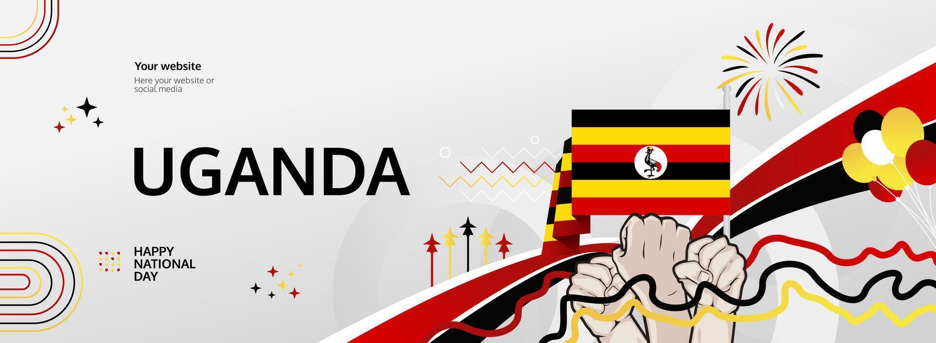 Happy Uganda Independence Day banner. 9 October patriotic layout with national colors, perfect for tourism campaigns, holiday discounts, or event marketing vector