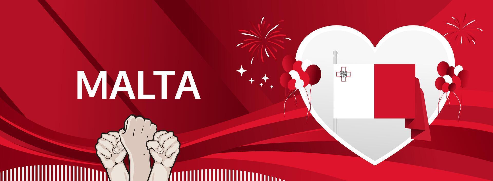 Celebrate 21 September Malta Independence Day with a festive banner. Perfect for tourism ads, carnival flyers, and seasonal holiday campaigns vector