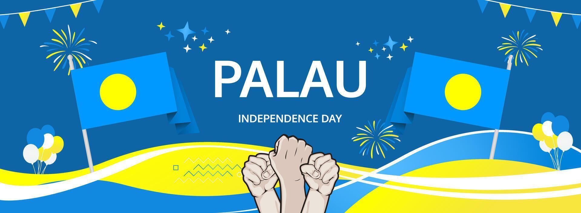 1 October Palau Independence Day greeting banner. Bold flag colors for use in tourism campaigns, holiday promotions, and national celebration events vector