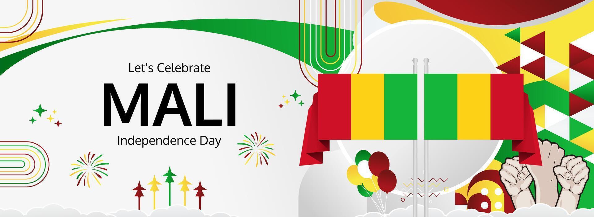 22 September Mali National Day greeting banner. Horizontal layout with vibrant flag colors ideal for cultural celebrations, travel marketing, and holiday discounts vector