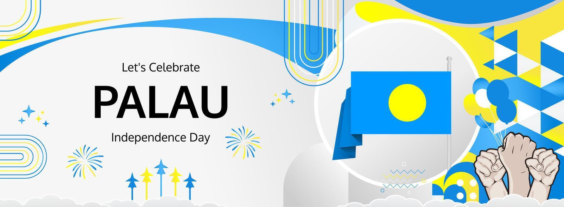 Palau Independence Day 1 October banner. Festive background in blue and yellow. Great for tourism campaigns, carnival posters, and national event advertising vector