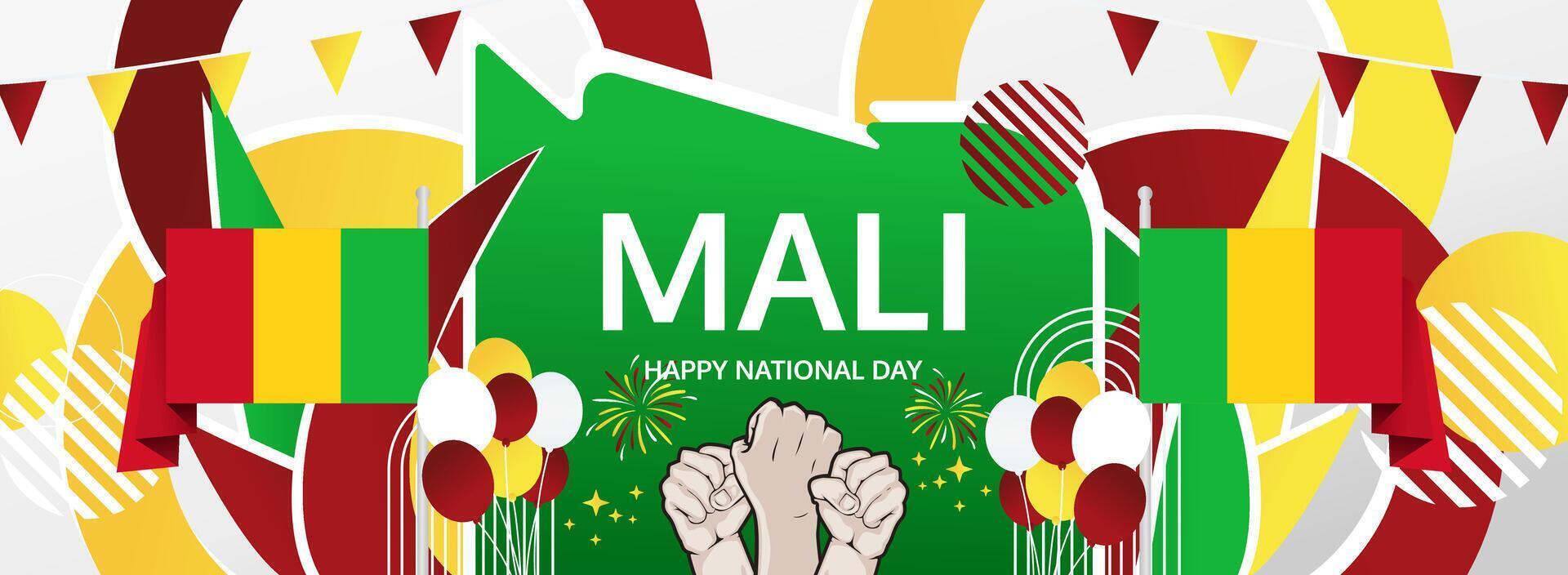 22 September Mali Independence Day festive banner. Horizontal layout with patriotic colors ideal for event marketing, tourism campaigns, and holiday sales vector
