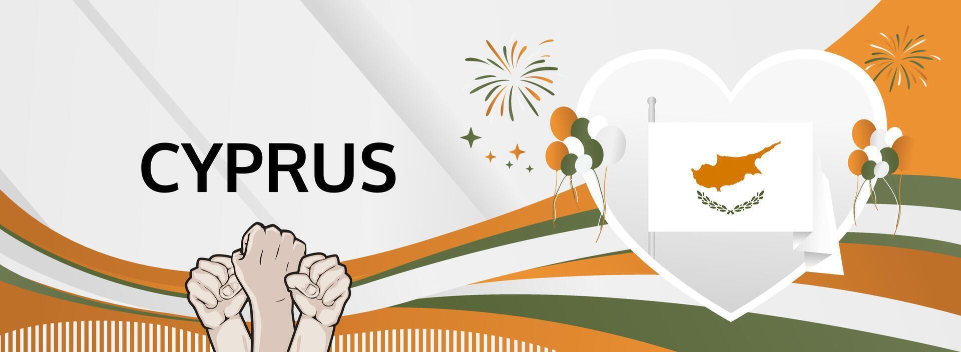 Modern Cyprus Independence Day banner 1 October. Bright flag-themed design suitable for tourism, event promos, and holiday sales campaigns vector