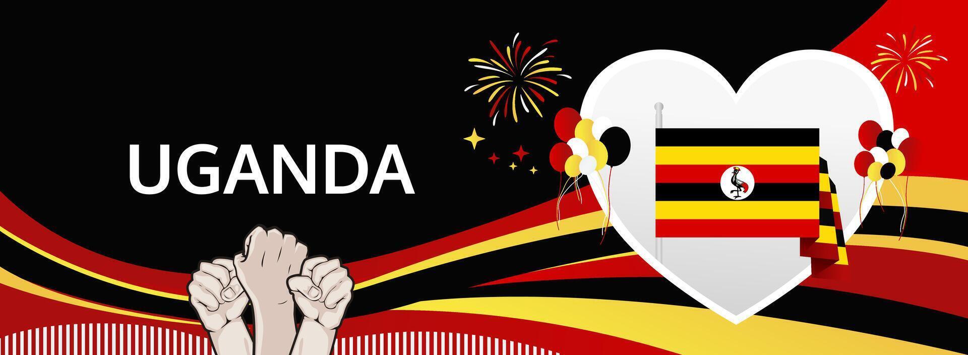 9 October Uganda Day greeting banner. Patriotic horizontal design with flag-inspired colors, great for holiday sales, travel events, and public promotions vector