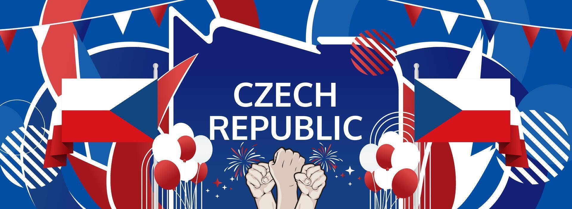28 October Czech Independence Day greeting banner. Festive horizontal layout with flag tones, ideal for public events, tourism drives, or retail holiday offers vector