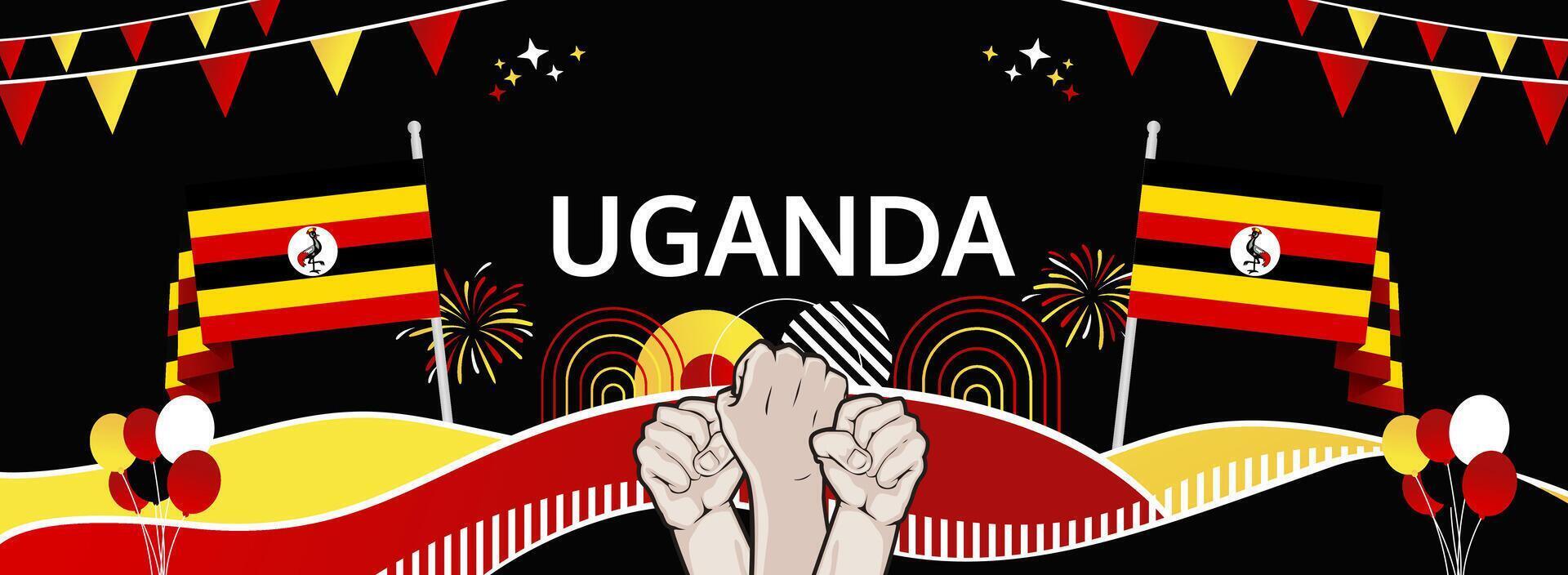 Uganda Independence Day modern layout. 9 October horizontal banner with festive colors, perfect for flash promos, celebration ads, or tourism outreach vector