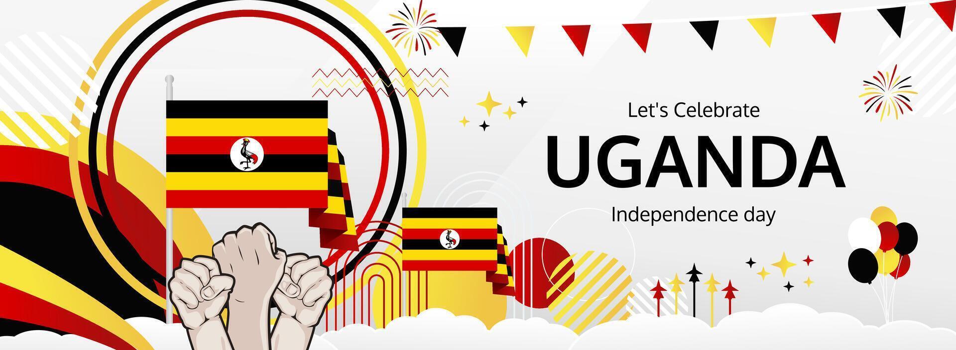 9 October Uganda Independence Day greeting banner. Horizontal design with national tones, ideal for carnival posters, cultural events, or seasonal promotions vector
