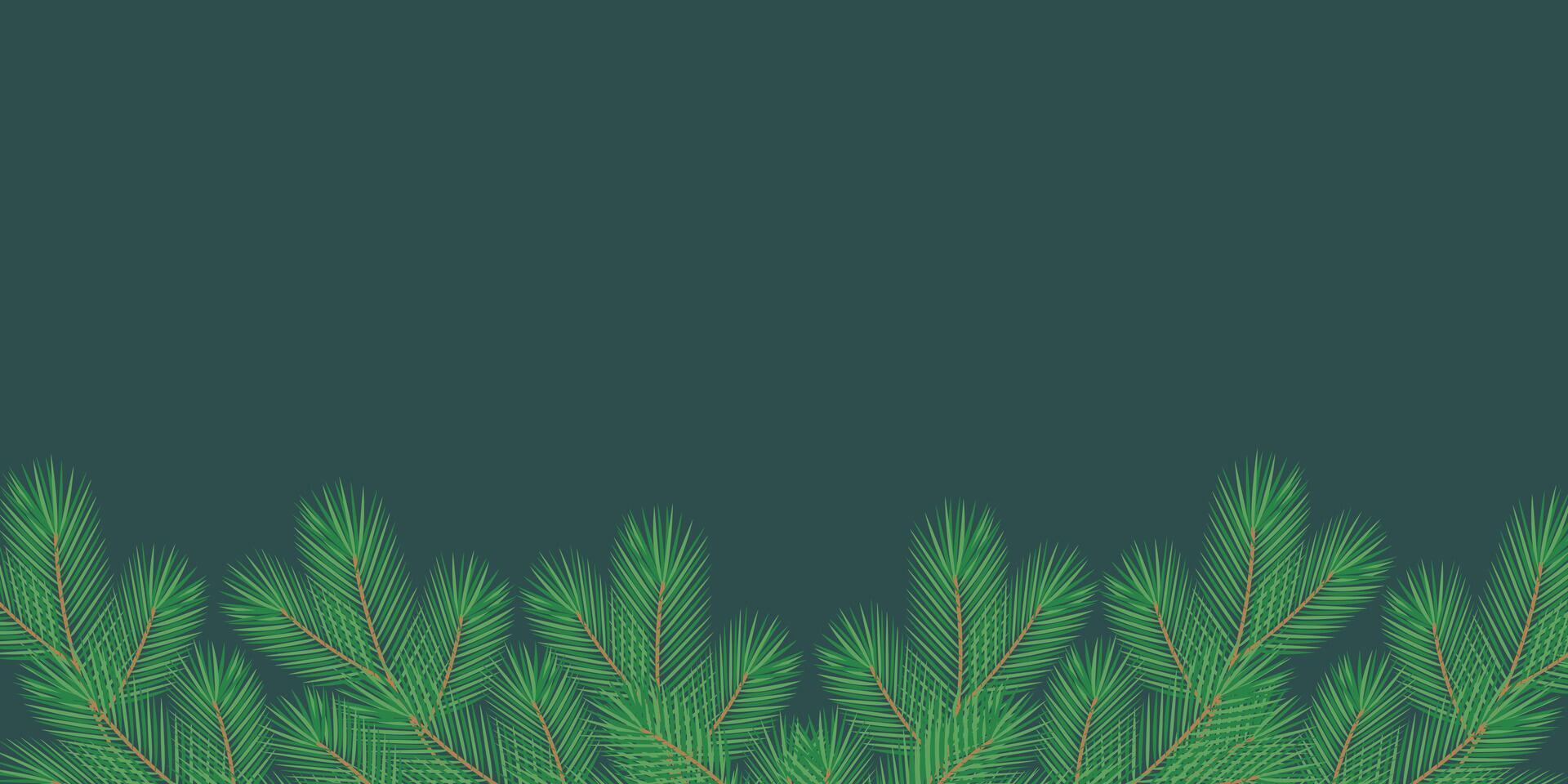 Hand Drawn Pine Twigs Bottom Banner Frame border on dark green Winter Holiday Copy space Template. Isolated illustration Christmas or New Year Greeting Thematic Cards, festive banner, leaflet vector