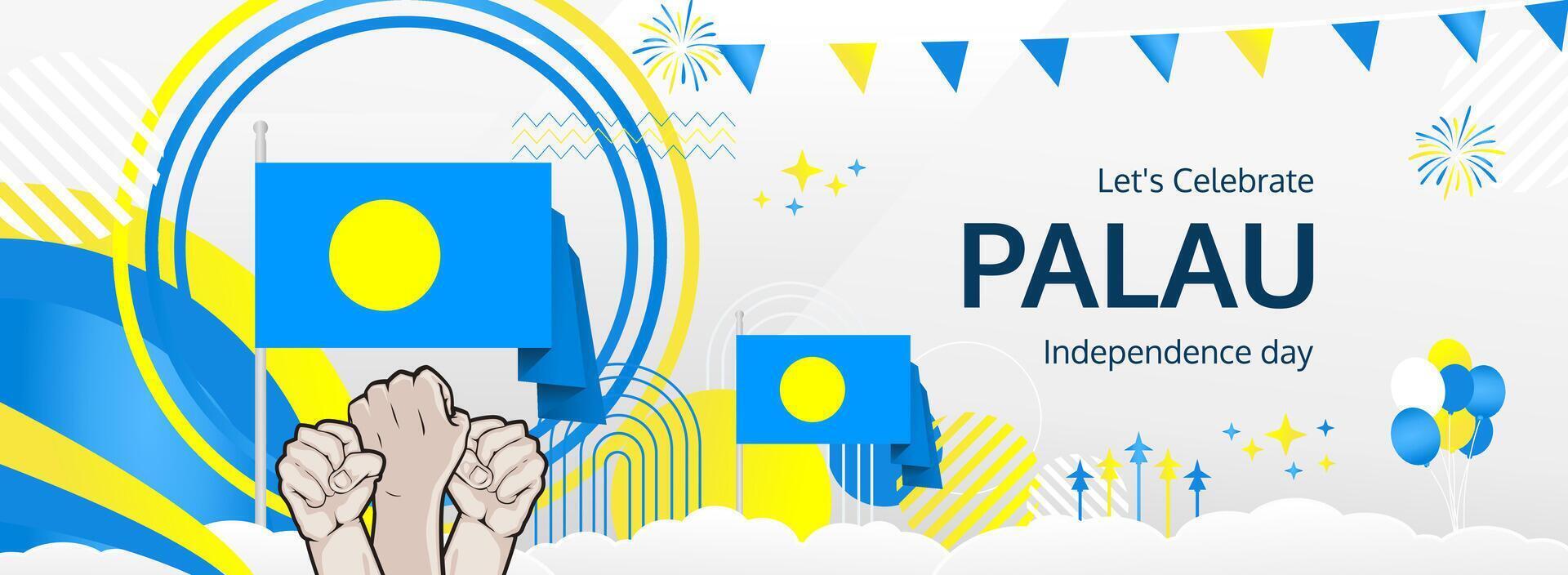 Celebrate Palau National Day 1 October with a modern banner. Flag-themed design perfect for holiday sales, travel promotions, and cultural events vector
