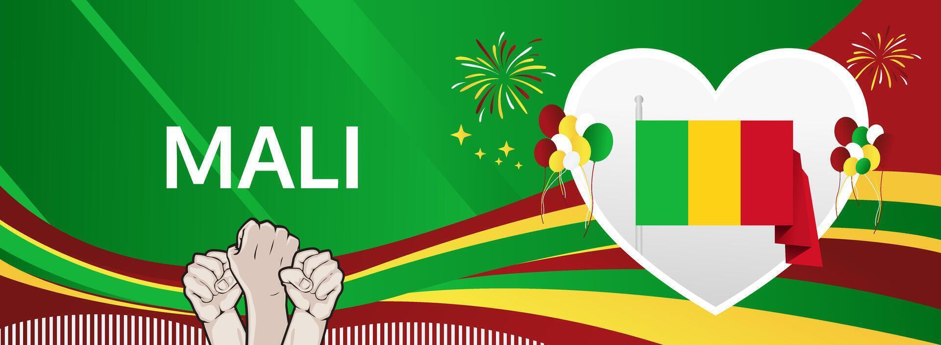 Mali Independence Day 22 September banner. Bright and bold flag colors suitable for cultural events, tourism marketing, and flash sale promotions vector