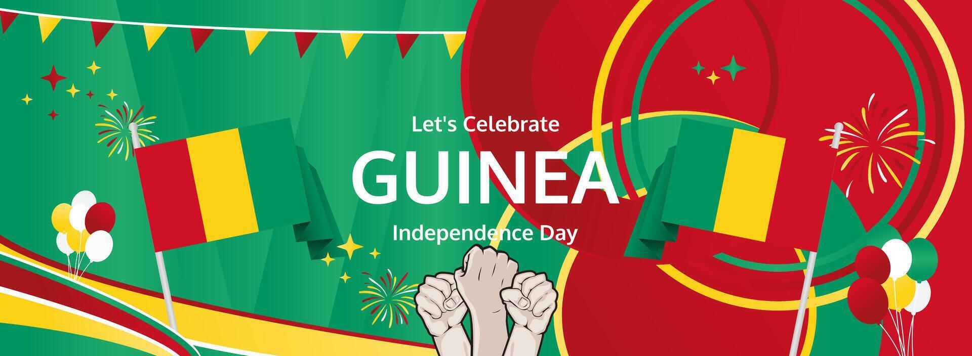 2 October Guinea Independence Day greeting banner. Horizontal design with national colors, great for carnival posters, cultural events, or seasonal promotions vector