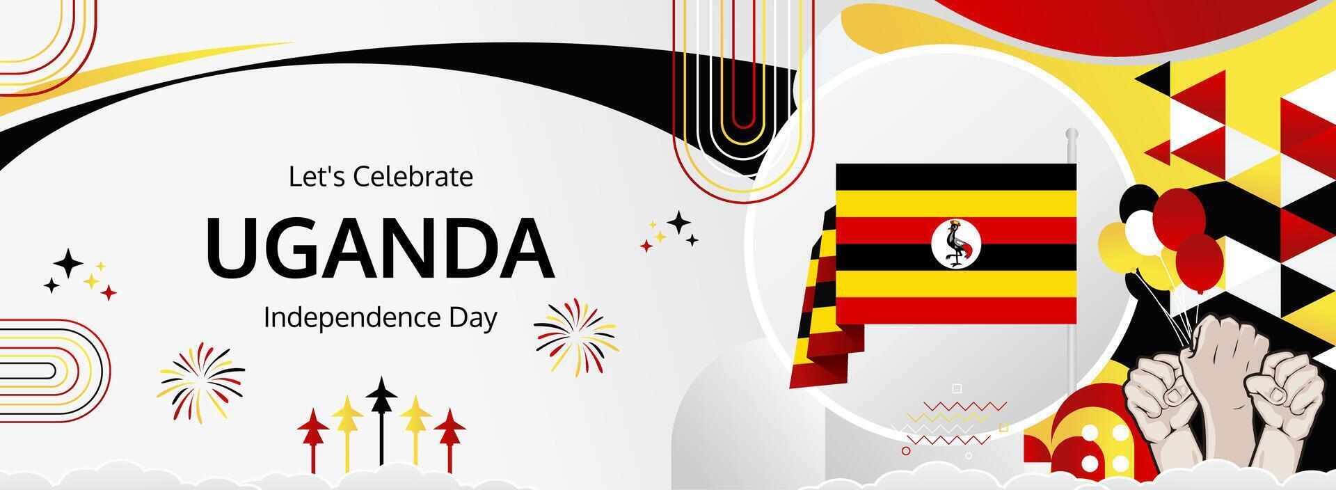 Uganda Independence Day festive banner. 9 October horizontal design with bold flag colors, ideal for holiday flash sales, travel promotions, and celebration ads vector