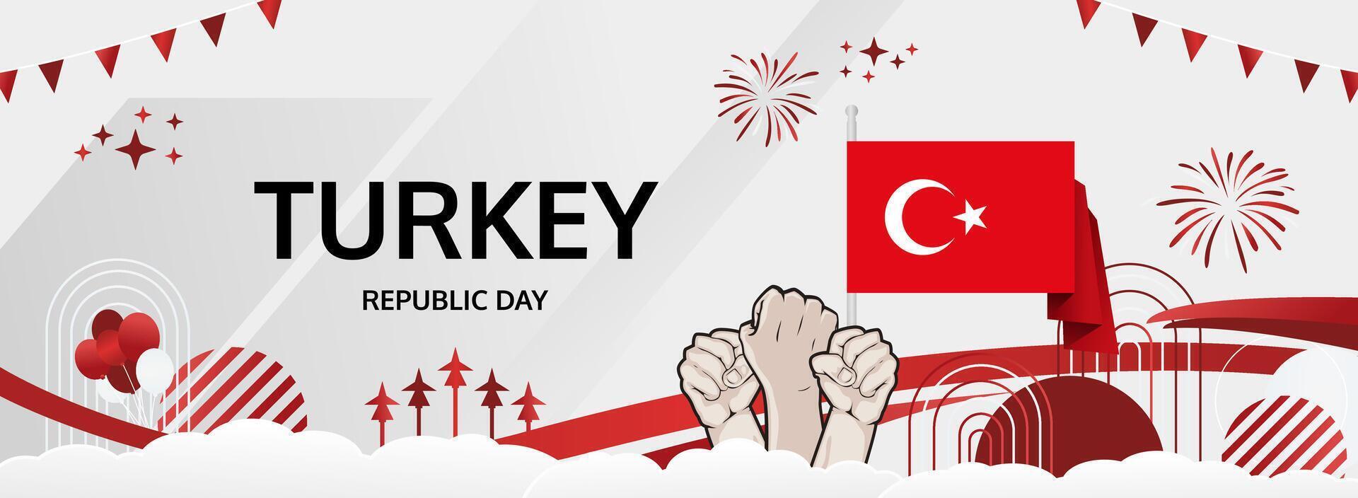 Turkish National Day greeting banner. 29 October design with flag theme. Use for cultural event posters, tourism marketing, or special holiday sales vector
