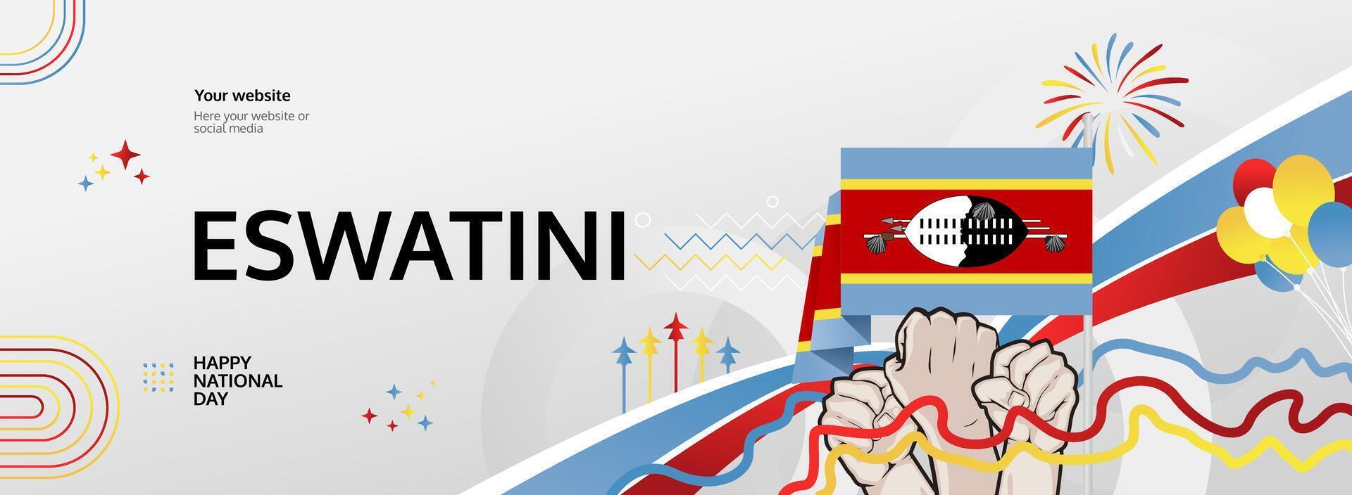 Eswatini Independence Day banner design. 6 September patriotic Somhlolo Day theme with flag colors great for travel promotions, public celebrations, and holiday discounts vector