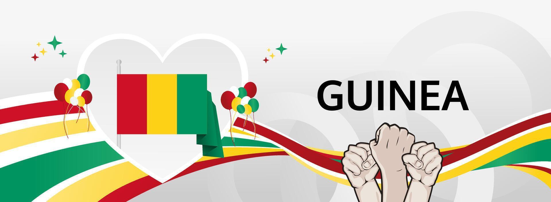 Vibrant Guinea National Day banner. Celebrate 2 October with a festive layout perfect for tourism marketing, seasonal campaigns, or cultural event posters vector
