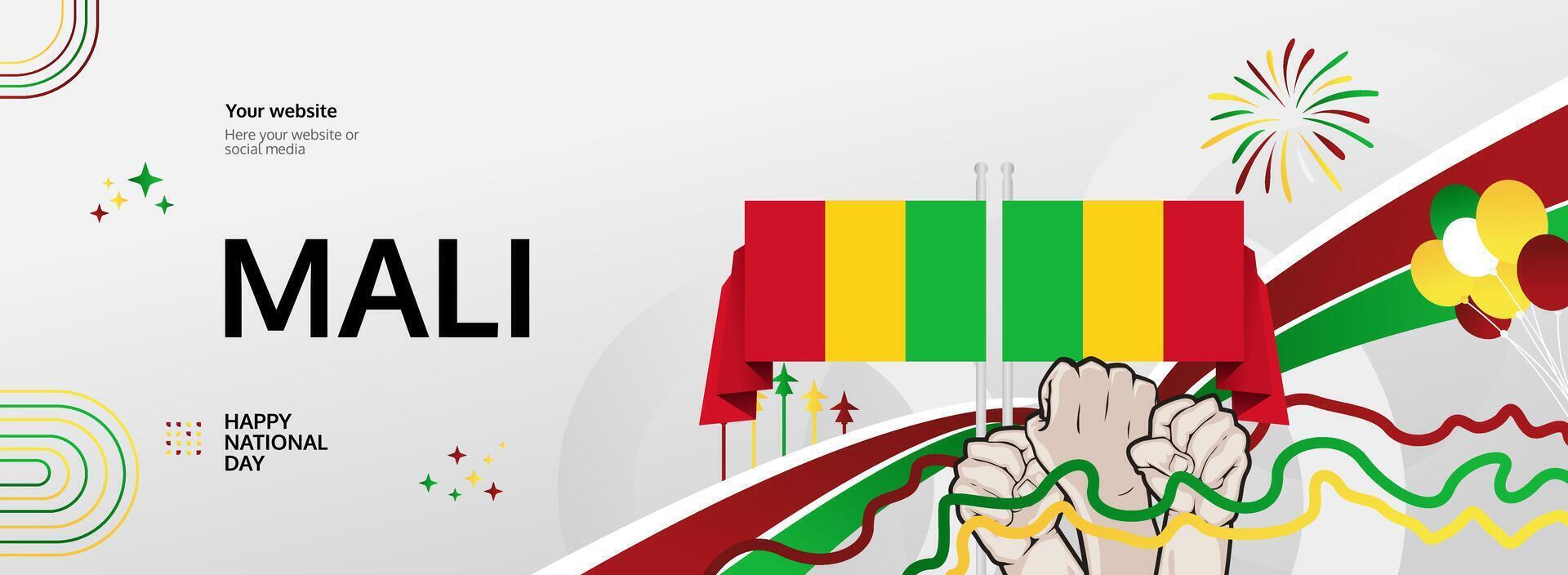 Modern Mali Independence Day banner 22 September. Vibrant flag colors for tourism marketing, holiday flash sales, and cultural event promotions vector