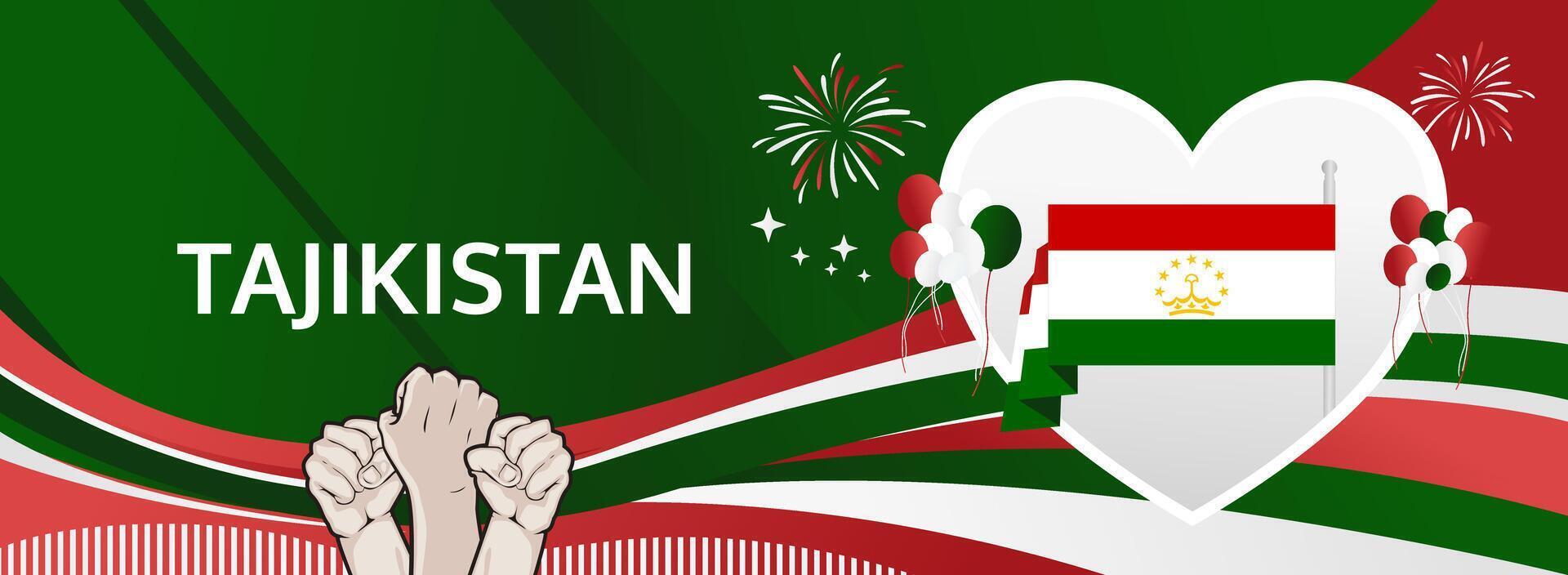 Happy Tajikistan Independence Day banner. 9 September patriotic design with national colors, ideal for holiday promotions, event marketing, and tourism campaigns vector