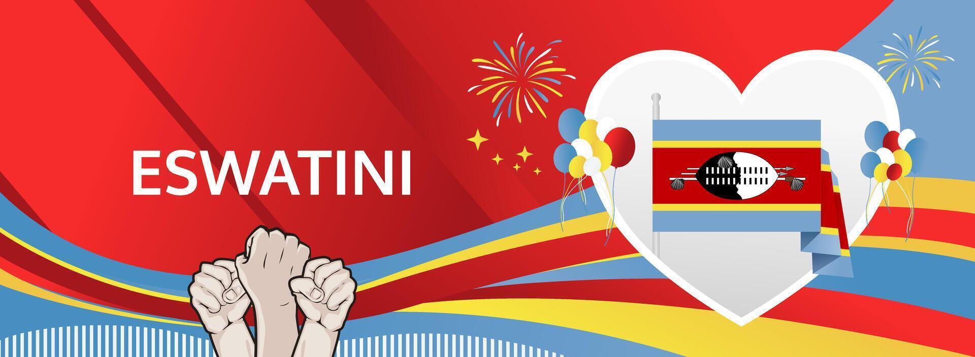 Happy Eswatini Somhlolo Day banner. 6 September patriotic design with national colors, ideal for holiday promotions, event marketing, and tourism campaigns vector