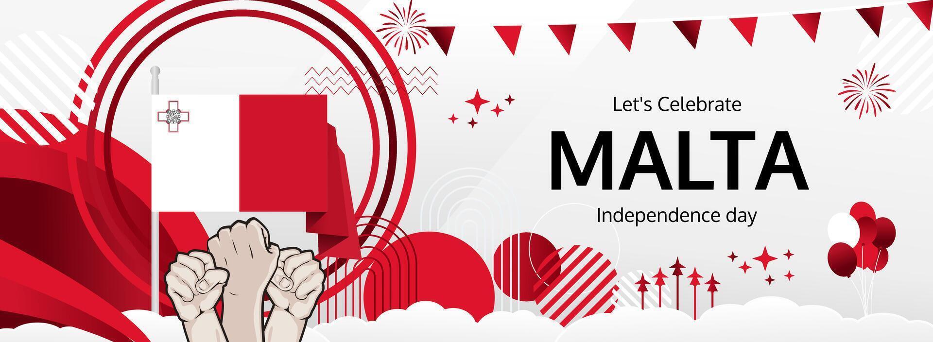 Celebrate Malta Independence Day 21 September with a modern banner. Festive background featuring flag colors, great for tourism campaigns and holiday promos vector